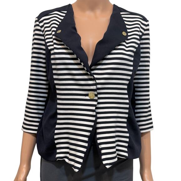 Anne Klein small stripe color block 1/2 sleeve jacket blazer C2 2405 - Picture 1 of 12